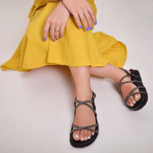 Sandália Papete Strass Preta