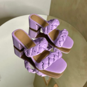 Tamanco Salto Bloco Trançado Lilás