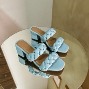 Tamanco Salto Bloco Trançado Azul